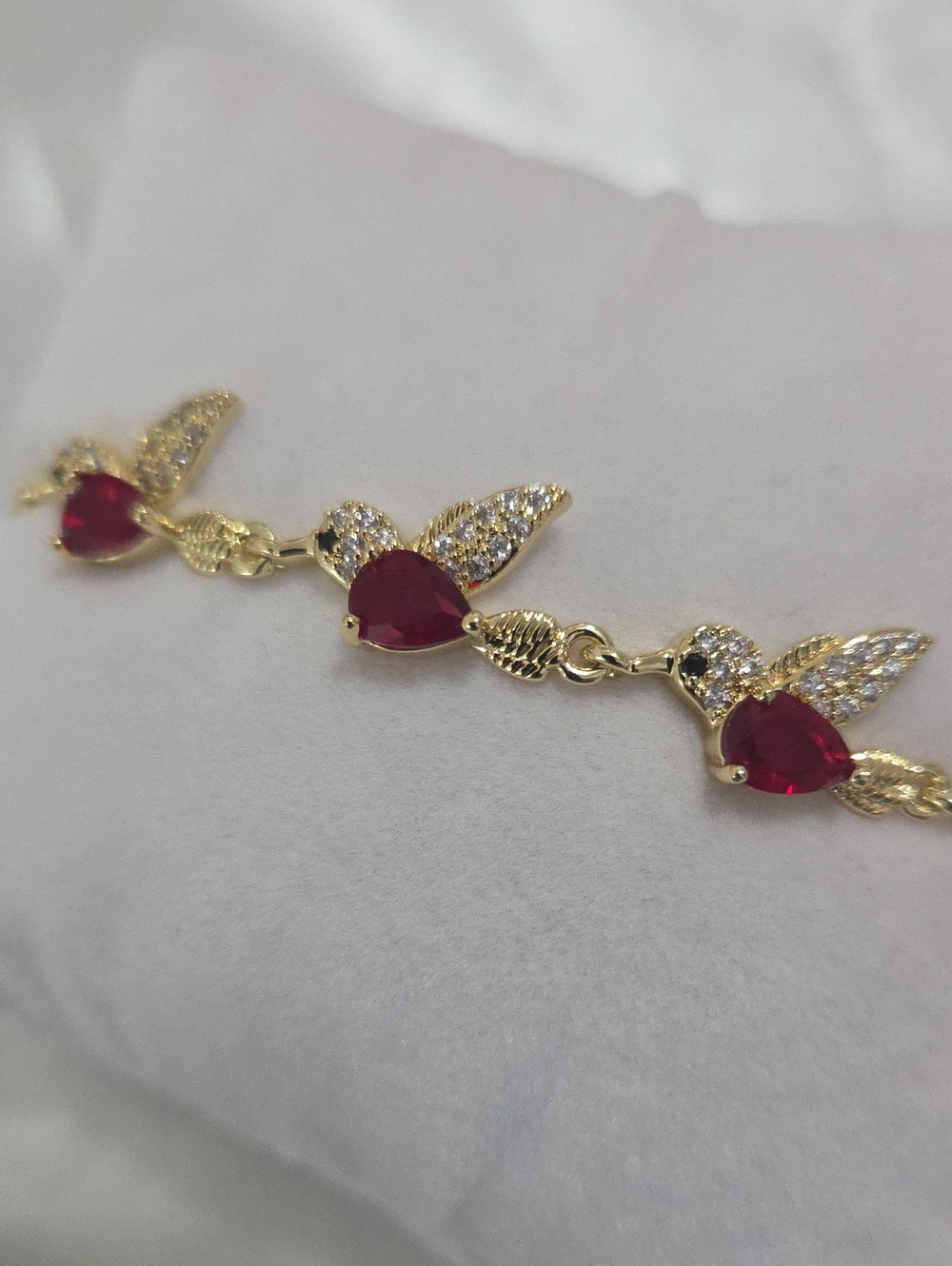14k Laminated Gold Plated Colibri Wing Bracelet with Red Stones